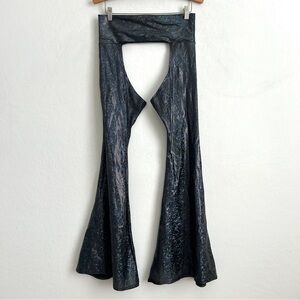 Orange Cosmic Mermaid Chap Pants Unisex Large Flare Leg Cosmic Holographic Black
